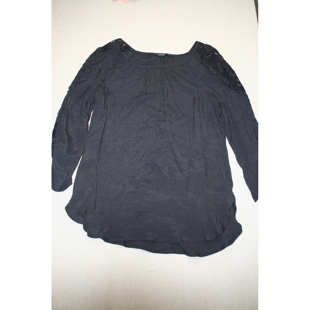 Unique Spectrum Black Lace Long Sleeve Blouse Boho Scoop Neck Top Small